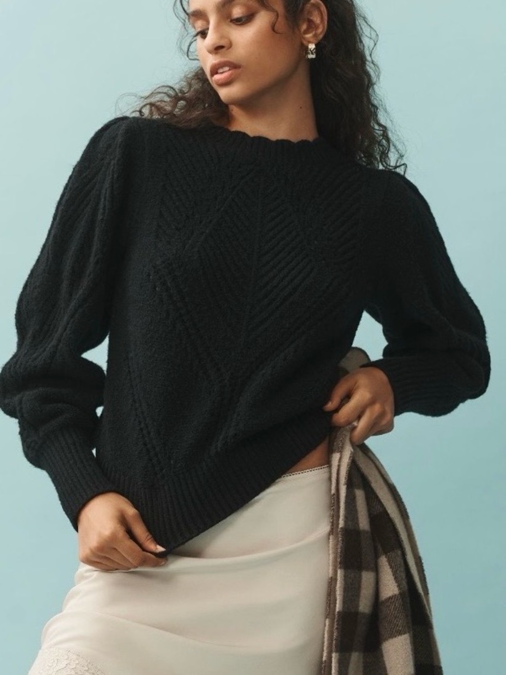 Anthropologie Scalloped Collar Black Sweater XL